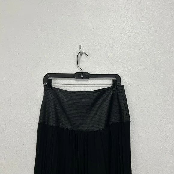 Anthropologie Maxi Skirt Faux‎ Leather Sheer Overlay Pleated Sz 6 Boho Goth Chic - Picture 6 of 10